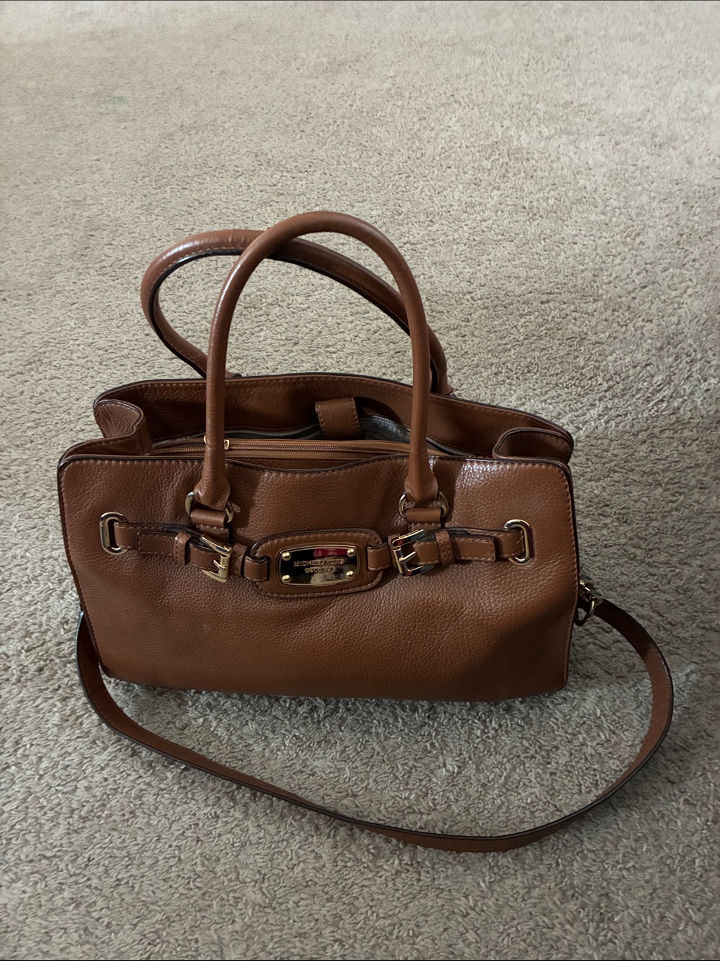 Michael Kors Cognac Pebbled Leather Satchel With Gold Hardware(Vintage)
